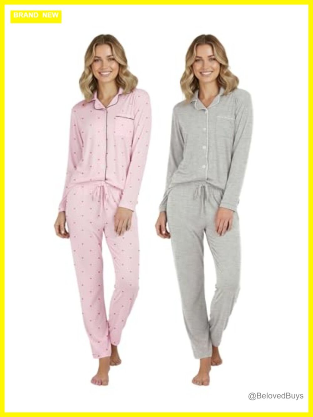 2 Pack Women's Pajama Sets Button Down Long Sleeve Top Pants PJs